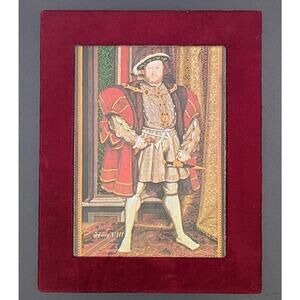 Vintage Henry VIII Art Tile Plaque – Velvet Burgundy Frame – Tudor/Renaissance